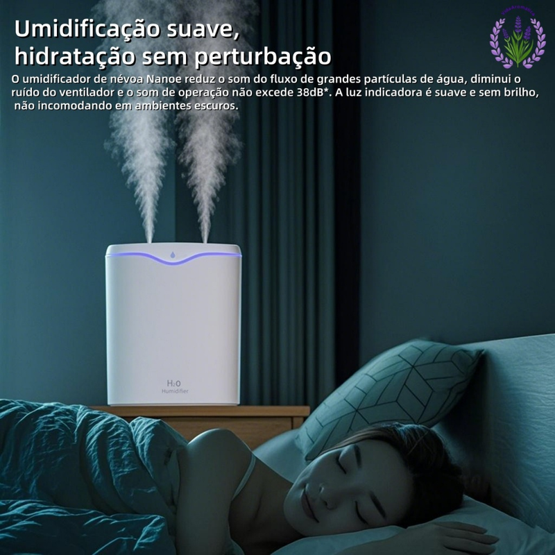 Umidificador Grande 2 Litros Saída Dupla Luzes LED's Coloridas Silencioso Aromatizador