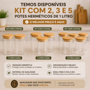 Kit 2/3/5 Potes Vidro Hermético 1000ml Tampa Bambu Premium Mantimento Organização Top Max