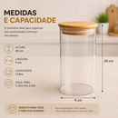 Kit 2/3/5 Potes Vidro Hermético 1000ml Tampa Bambu Premium Mantimento Organização Top Max