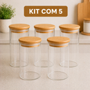 Potes Herméticos de Vidro com Tampa de Bambu – Organização Premium para Sua Cozinha