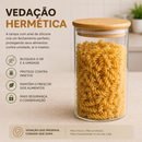 Kit 2/3/5 Potes Vidro Hermético 1000ml Tampa Bambu Premium Mantimento Organização Top Max